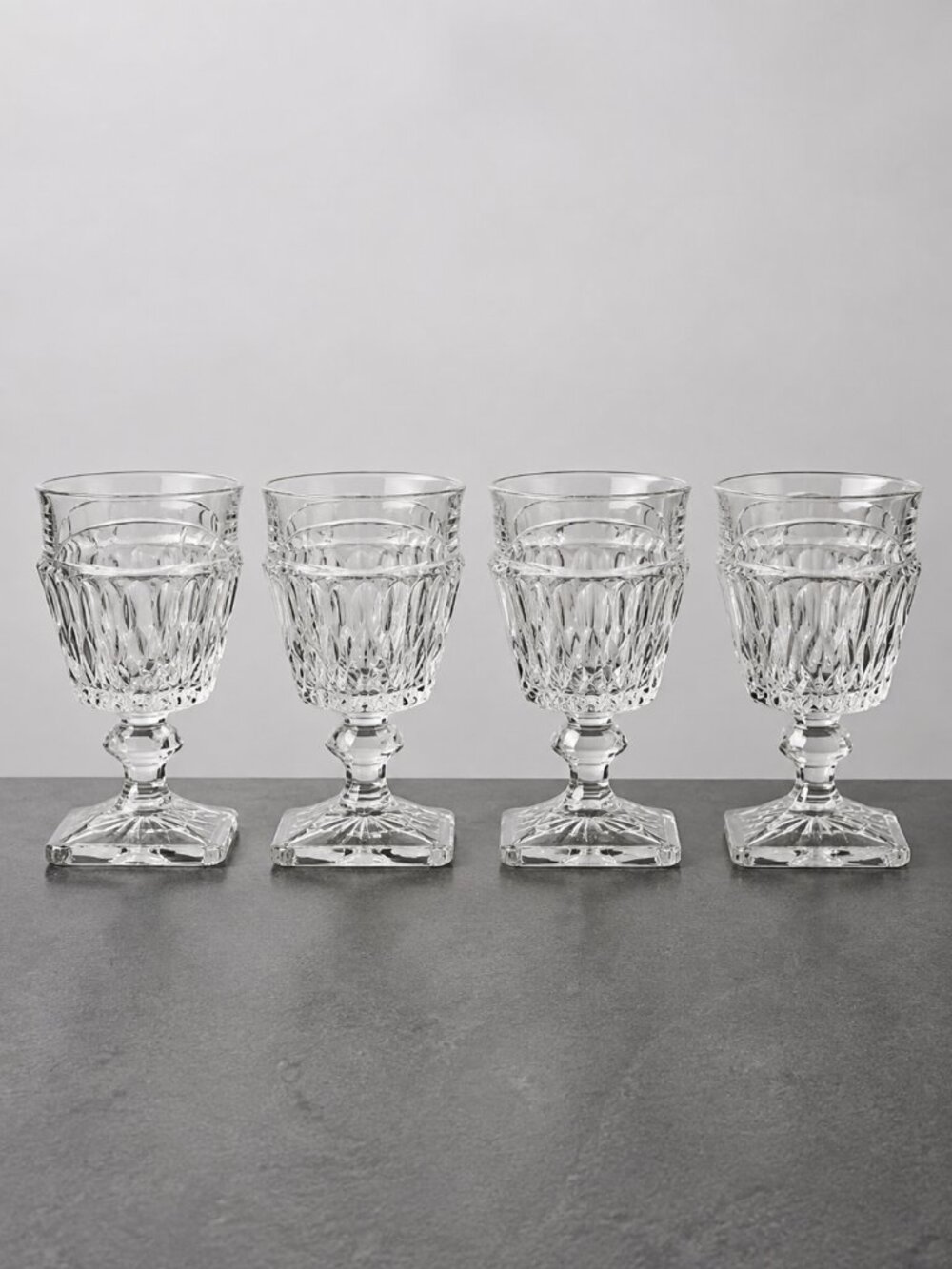 Vintage Indiana Glass Mount Vernon Clear Wine Glasses Set of 4 Square Base 5.5"